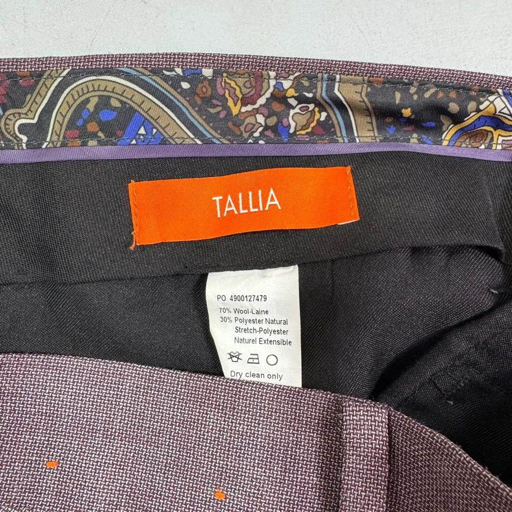 TALLIA Men's Slim-Fit Stretch Wool Blend Suit Dress Pants Berry Purple 30 x 30